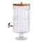 Hello Honey 8-Quart Cut Glass Beverage Dispenser with Plastic Spout and Acacia Wood Lid, Silver Color and Natural